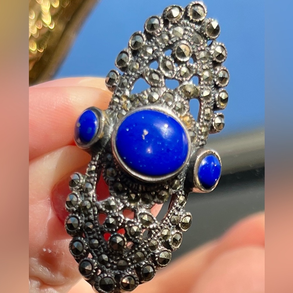 Vintage Lapis Marcasite Ring